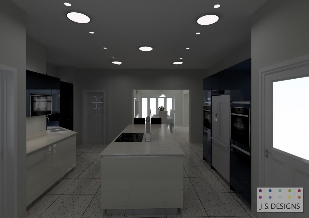 Digital concept render of the kitchen design without daylighting systems