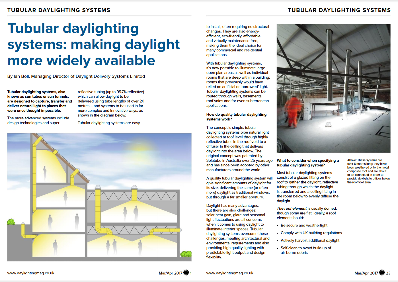 Daylighting magazine feature pages 1-2