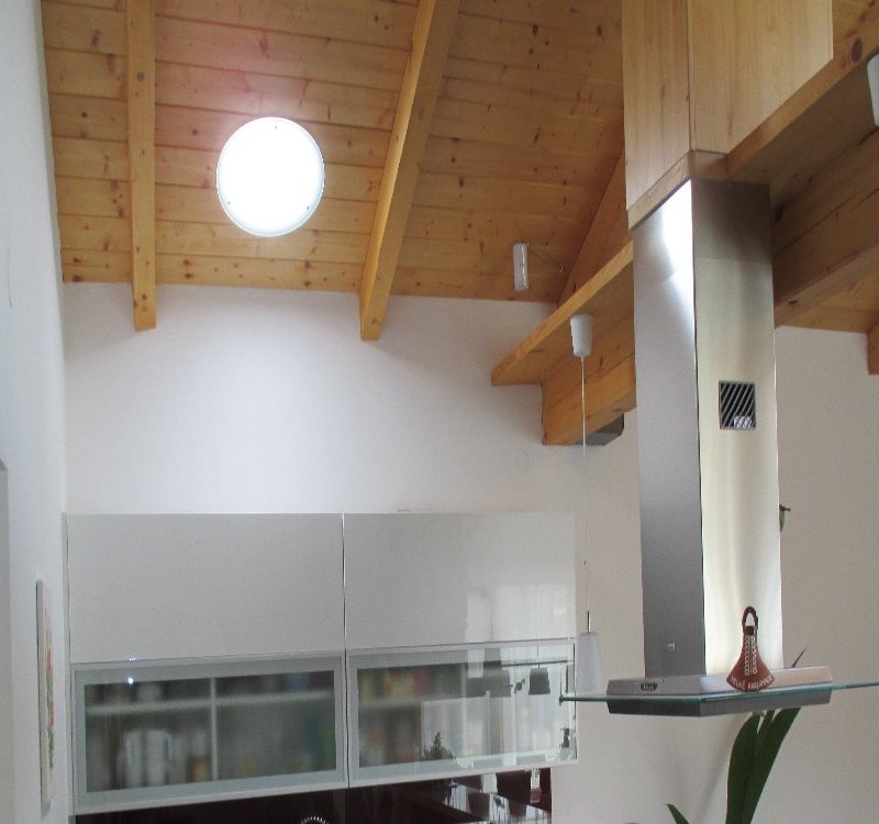 Norfolk Chalet Kitchen Wood Lined, Vaulted Ceiling Example